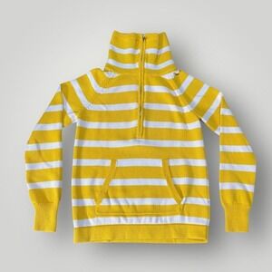 Lauren Ralph Lauren Sweater Womens Medium Yellow White Striped Half Zip Pullover